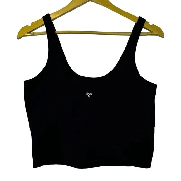 Aritzia TnaBUTTER Core Tank Large Black Scoop Neck Back Built-in Bra Cropped - Picture 3 of 7